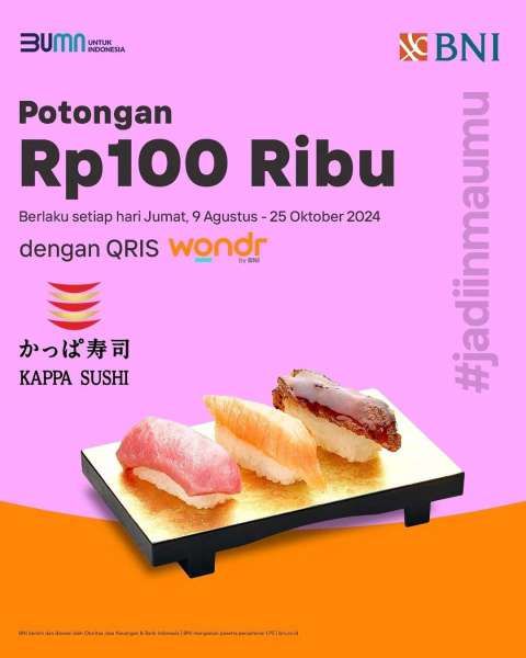 Promo Wondr by BNI di Kappa Sushi 9 Agustus-25 Oktober 2024