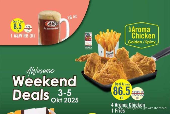 Akhir Pekan Hemat Pakai Promo A&W Weekend Deals 3-5 Oktober, Ada Free Cheeseburger