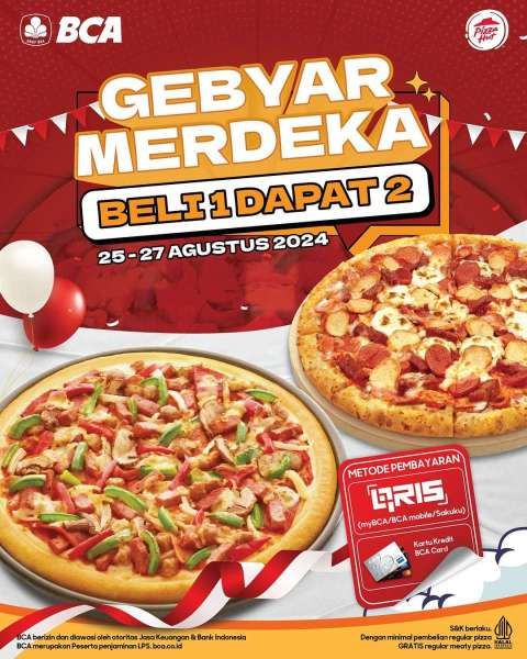 Promo Pizza Hut Merdeka dengan BCA Berlaku 25-27 Agustus 2024