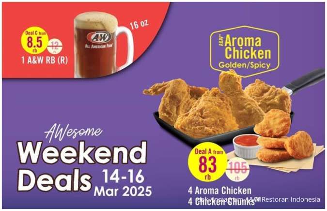 Promo A&W Weekend Deals 14-16 Maret, Paket Aroma Chicken Free Double Cheeseburger