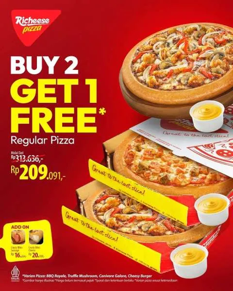 Promo Richeese Factory Regular Pizza Buy 2 Get 1 Free