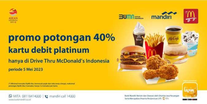 Promo McD Cashless Diskon 40% via Debit Mandiri, Berlaku Mei 2023