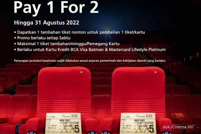 Promo Cinema XXI Juni 2022, Pay 1 For 2 Tiket Nonton via Kartu Kredit BCA