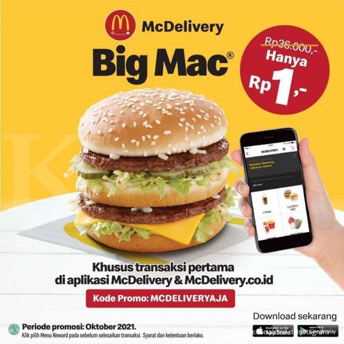 Promo McD terbaru di Oktober 2021, Big Mac hanya Rp 1 melalui aplikasi