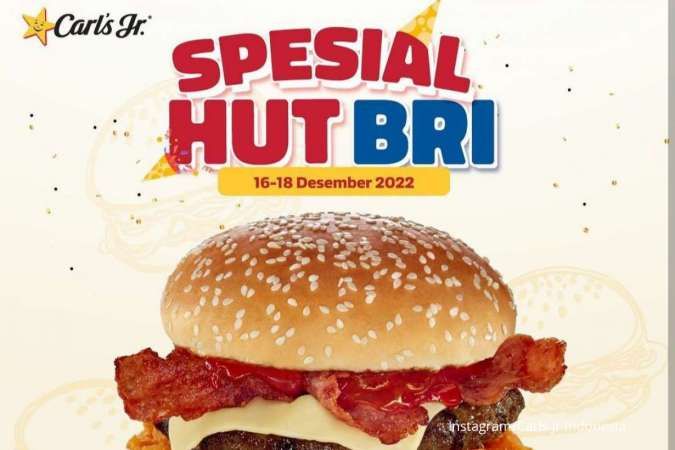 Promo Carls Jr Spesial HUT BRI 16-18 Desember 2022, Beli Burger Cuma Rp 12.700