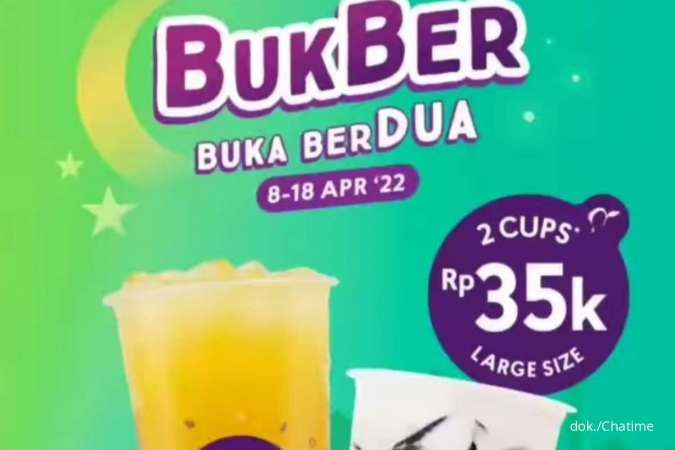 Promo Chatime 8-18 April 2022, Paket BukBer 2 Chatime Large Rp 35.000 via GrabFood