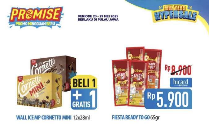 Promo JSM Hypermart Weekend 23-26 Mei 2026, Beli 1 Gratis 1 Es Krim Cornetto Mini