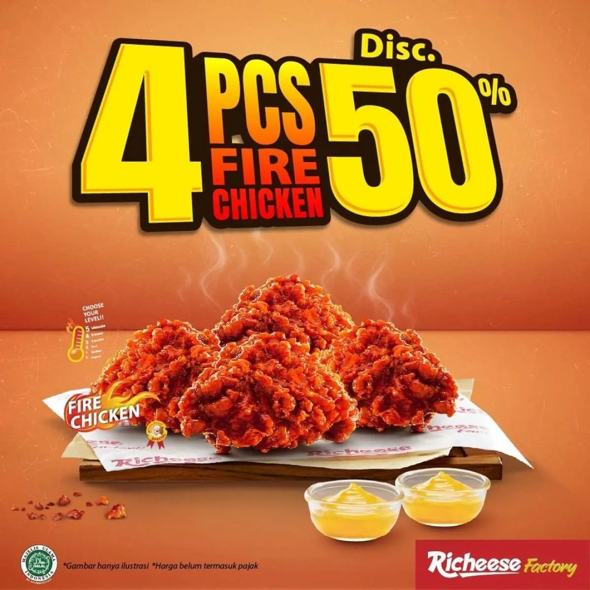 Promo Richeese Factory 11-13 Januari 2021, 4 fire chicken mulai dari Rp 38.182!