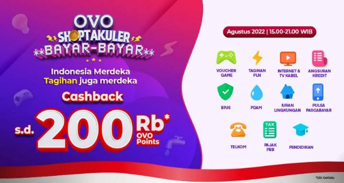 Promo OVO Shoptakuler Agustus 2022, Bayar Tagihan Dapat Cashback Rp 200.000