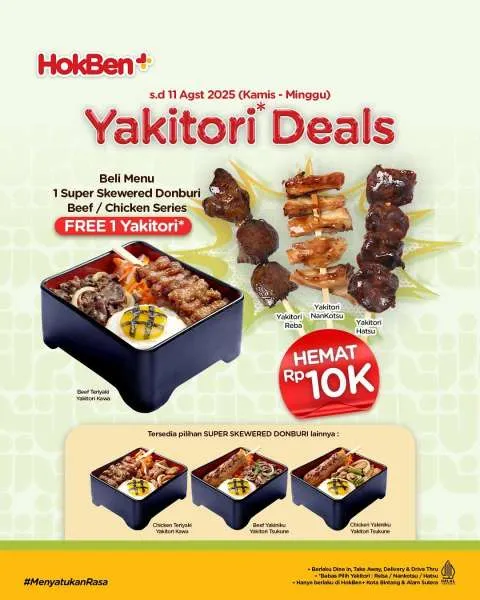 PPromo HokBen+ Tebus Murah Super Skewered Donburi Beef atau Chicken