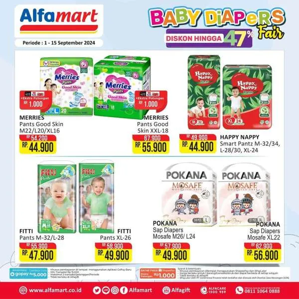 Promo Alfamart Baby Diapers Fair Diskon s/d 47% Periode 1-15 September 2024