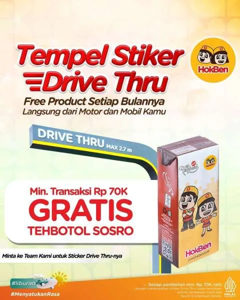Promo HokBen Tempel Stiker Drive Thru Teh Botol Sosro