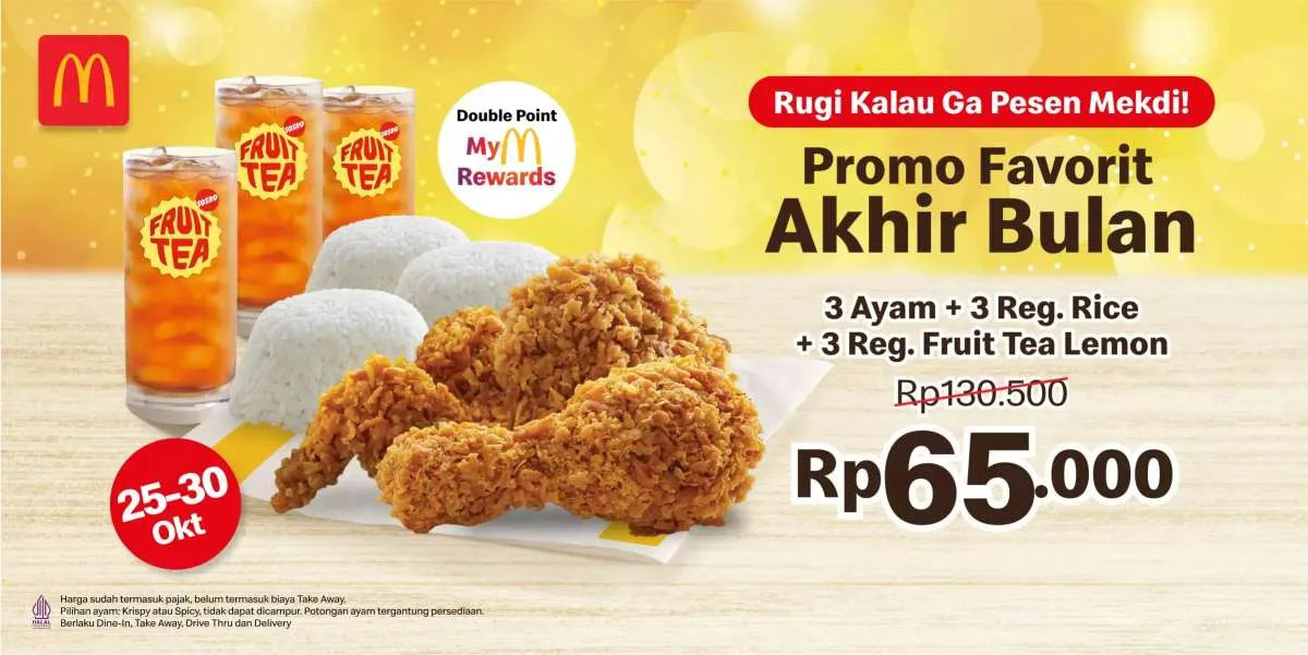 Promo McD 25-30 Oktober 2023, Diskon 3 Ayam-Minum dan Tukar 25 Poin Gratis Ayam