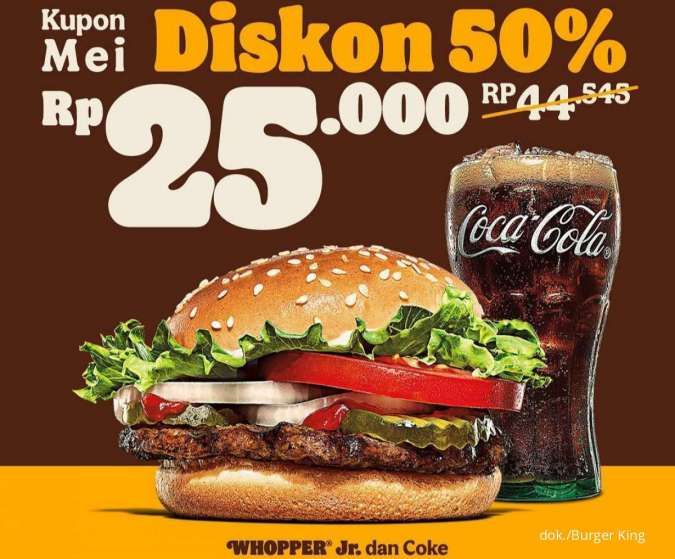 Promo Burger King 1-30 Mei 2022, Hadir Kupon Mei Semua Serba Diskon 50%