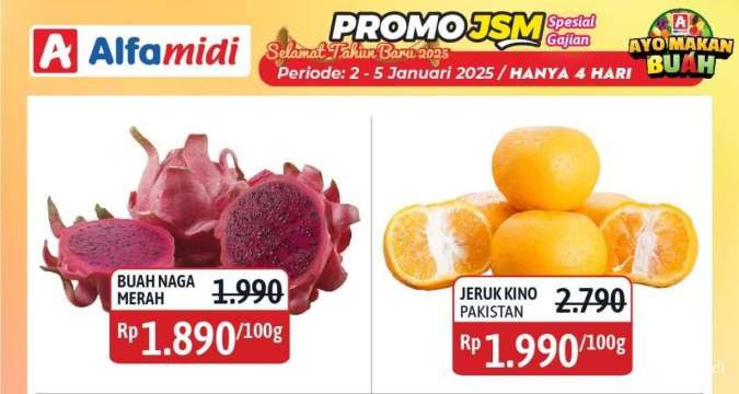 Promo JSM Alfamidi 2-5 Januari 2025, Buah Naga-Bawang Bombay Harga Spesial