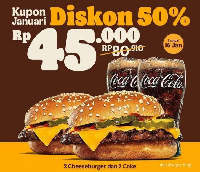 Promo Burger King Kupon Januari Diskon 50%