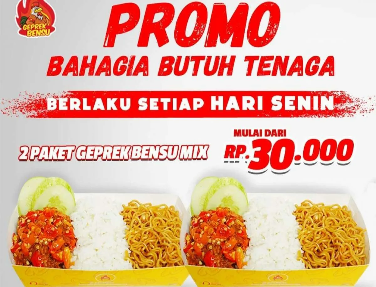 Promo Geprek Bensu 27 Desember 2021, Beli 2 Paket Geprek Bensu Mix Rp 30.000 Saja