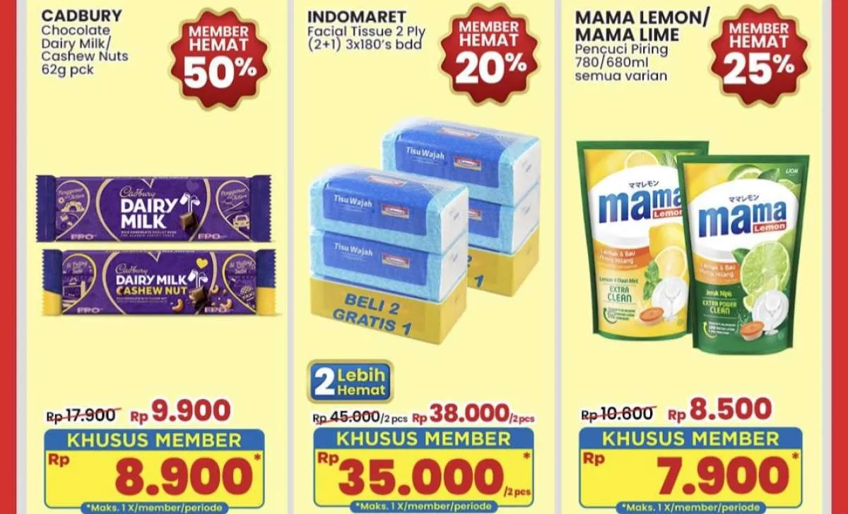 Promo JSM Indomaret Periode 17-19 Januari 2025, Mama Lemon-Cadburry Diskon sampai 50%