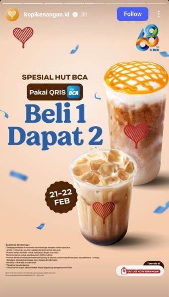 Promo HUT BCA 68 di Kopi Kenangan 21-22 Februari 2025 