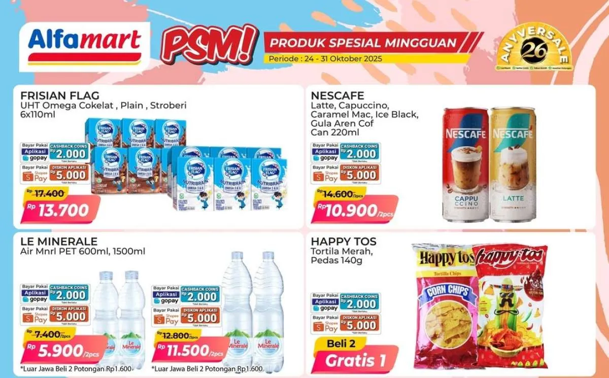 Promo PSM Alfamart Periode 24-31 Oktober 2025, Snack Happy Tos Beli 2 Gratis 1