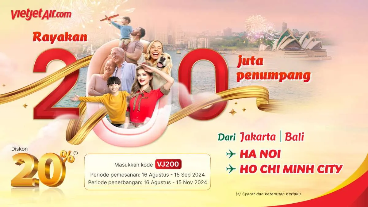 Vietjet Beri Promo Tiket Super Murah bagi Wisatawan Indonesia, Diskon 20% Sebulan