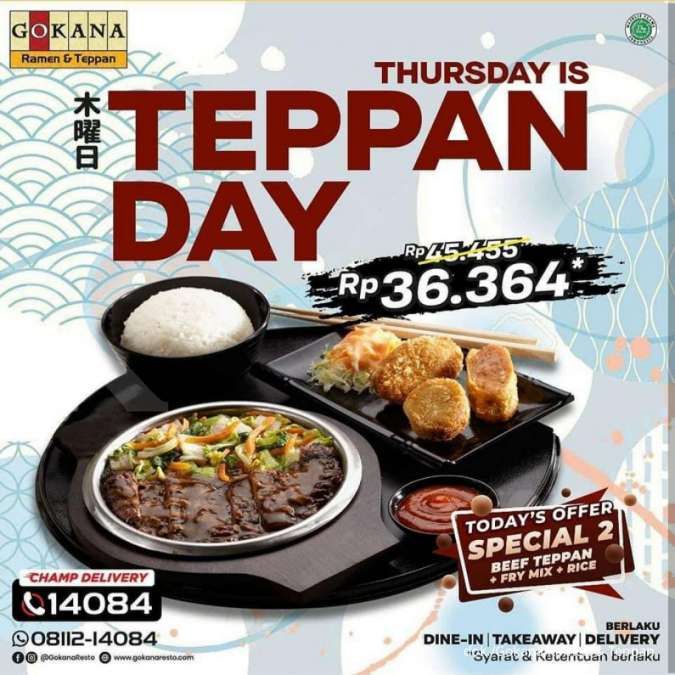 Promo Gokana Thursday is Teppan Day, Beef Teppan + Nasi Rp 36.364