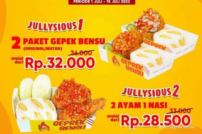 Promo Geprek Bensu 1-15 Juli 2022, Paket Jullysious 1 dan 2 Mulai Rp 28.500