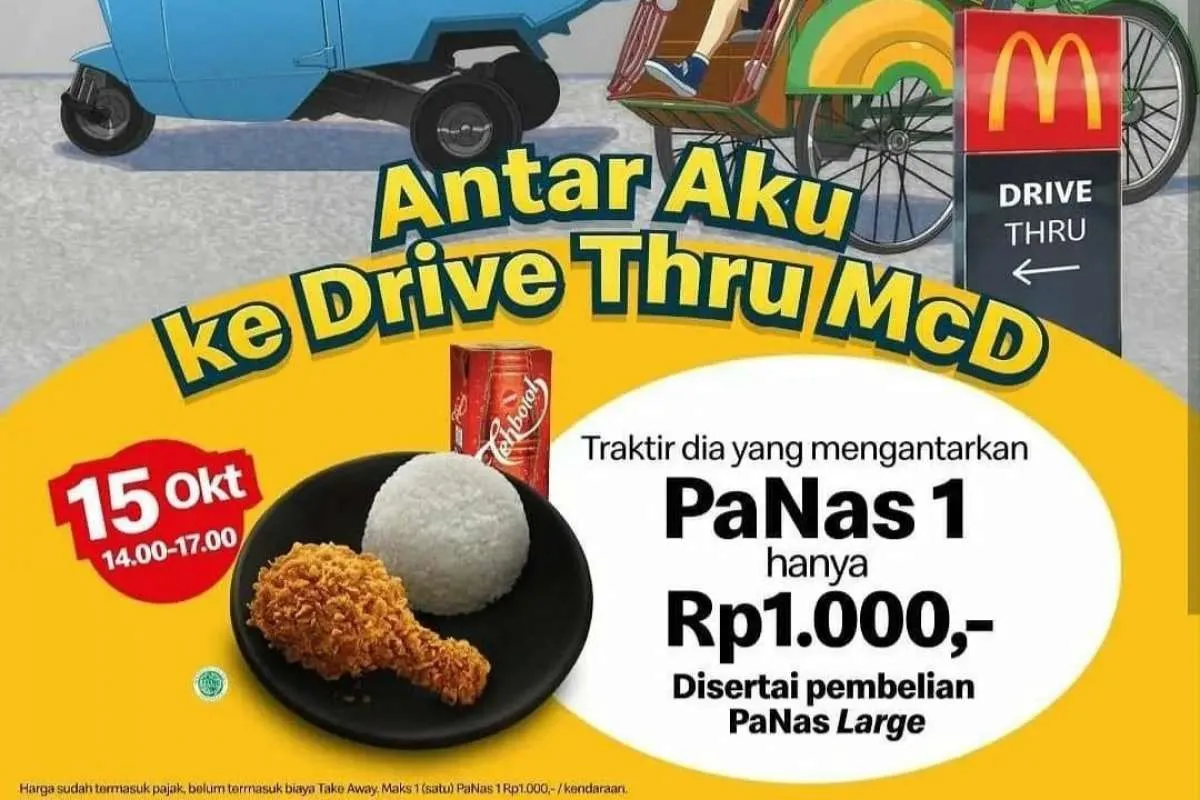 Promo McD 15 Oktober 2021, Beli Paket Panas 1 Cuma Rp 1.000 via Drive Thru