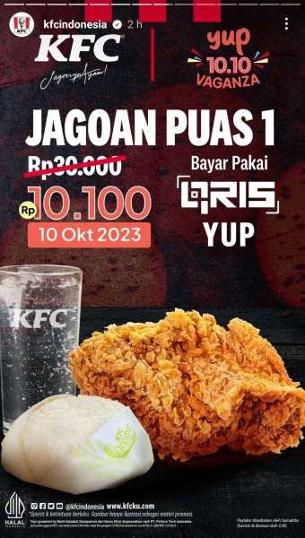 Promo KFC 10.10 Bersama YUP Hanya Hari Ini 10 Oktober 2023