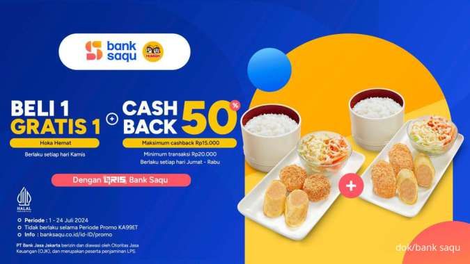 Promo Hokben x Bank Saqu 1-24 Juli 2024, Ada Cashback 50% dan Buy 1 Free 1