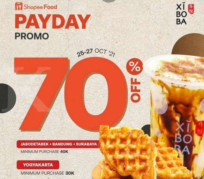 Promo Xi Bo Ba 25-27 Oktober 2021, Payday Diskon 70% via ShopeeFood