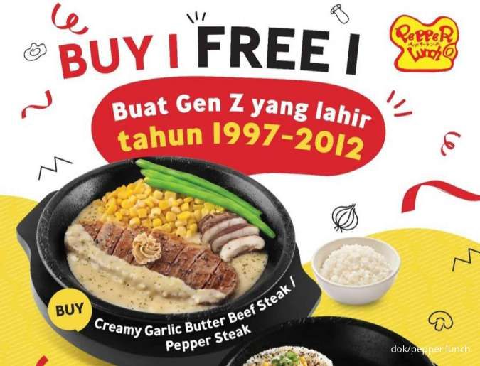 Promo Pepper Lunch Buy 1 Free 1 untuk Gen Z Kelahiran 1997-2012 sampai 2 Agustus 2024