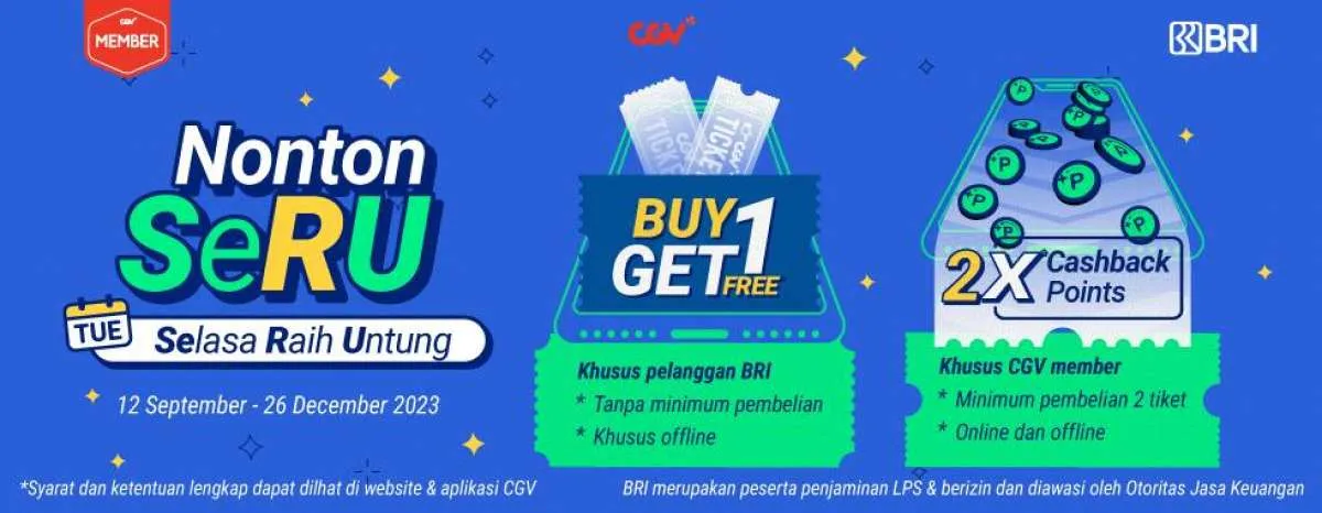 Berlaku Tiap Hari Selasa! Buy 1 Get 1 Free Tiket Film Apa Saja di CGV