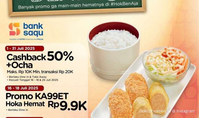 Promo HokBen dan Bank Saqu 16-18 Juli 2025, Hoka Hemat Hanya Rp 9.900
