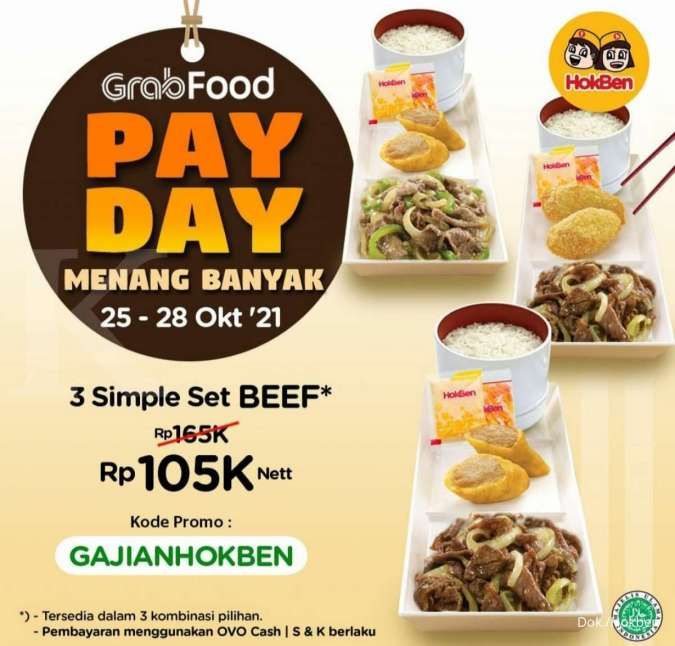 Promo Hokben 25-28 Oktober 2021, Payday GrabFood 3 Paket Beef Rp 105.000
