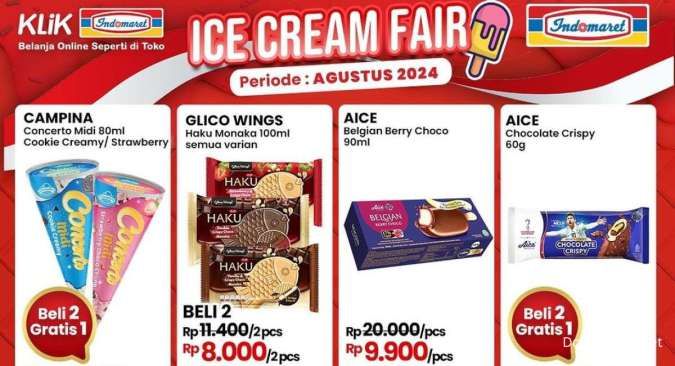 Promo Indomaret Ice Cream Fair Agustus 2024, Es Krim Aice-Concerto Beli 2 Gratis 1