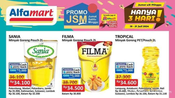 Promo JSM Alfamart Weekend 19-21 Juli 2024, Promo Minyak Goreng Filma hingga Sania