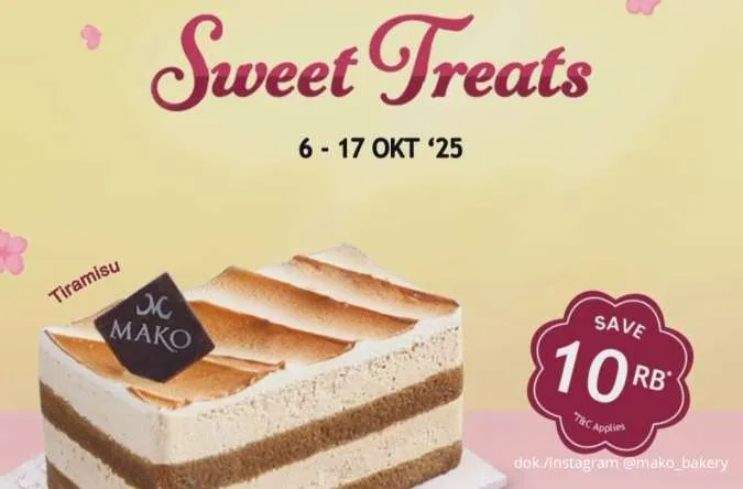 Promo Mako Bakery Sweet Treats 6-17 Oktober, Diskon Rp 10.000 Slice Cake Favorit