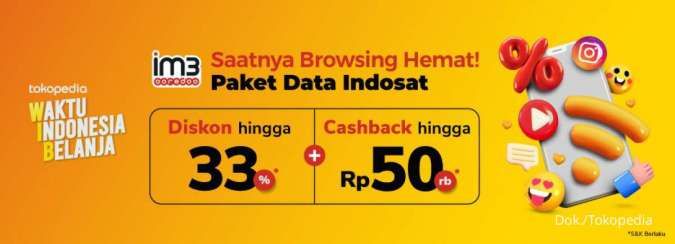 Promo WIB Tokopedia, Beli Paket Data Indosat Dapat Cashback Rp 50.000