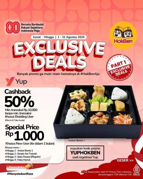 Promo HokBen x Yup Agustus Special Price Rp 1.000