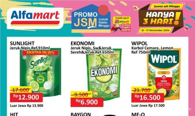 Promo JSM Alfamart Hari Ini 16 November 2024, Sunlight Ekstra Isi 25% Lebih Murah