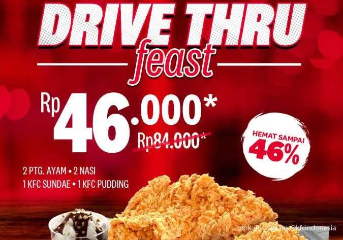 Promo KFC Drive Thru Feast sampai 31 Oktober, Paket Makan Berdua Hemat hingga 46%