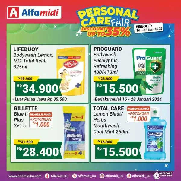 Promo Alfamidi Personal Care Fair Diskon s/d 35% Periode 16-31 Januari 2024