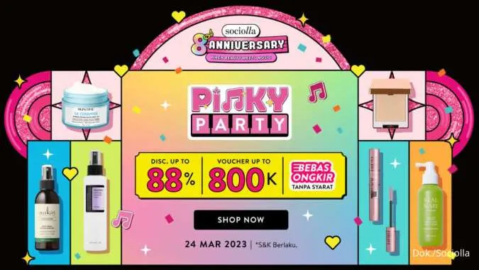 Promo Sociolla Pinky Party Diskon s/d 88% Periode 24 Maret 2023