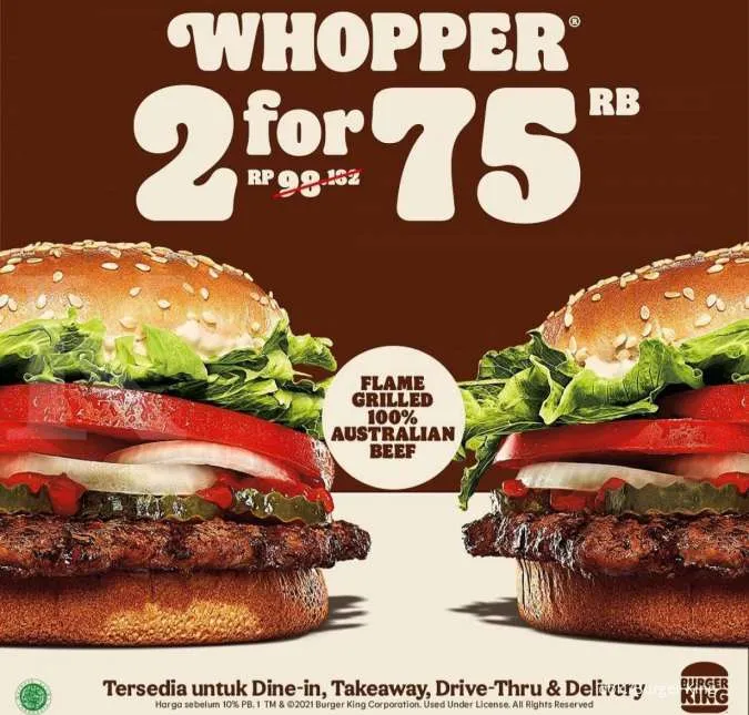 Promo Burger King - Whopper 2 for 75