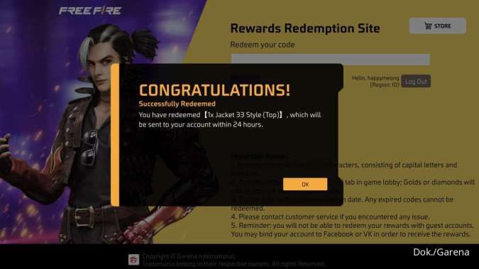 Kode Redeem Free Fire (FF) Hari ini 23 Juli 2025, Ambil Hadiah Jacket 33 Style Gratis