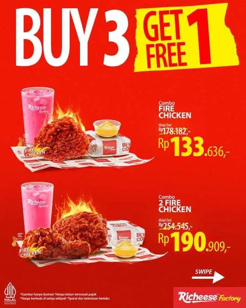 Promo Richeese Factory Buy 3 Get 1 Fire Chicken