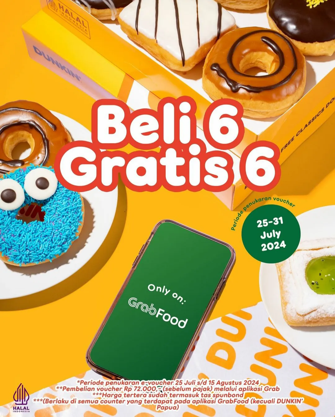 Promo Dunkin Beli 6 Gratis 6 E-voucher GrabFood