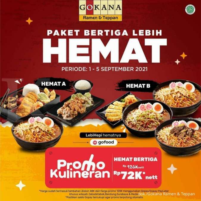 Promo Gokana Resto 1-5 September 2021, Diskon Paket Hemat Rp 72.000 via GoFood
