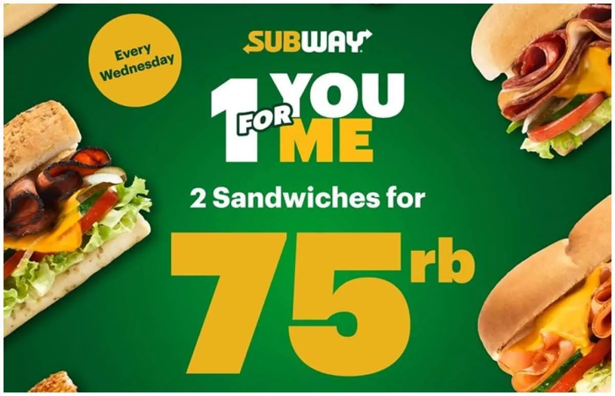 Promo Subway Tiap Rabu Lebih Hemat, 2 Sandwich Favorit Hanya Rp 75.000